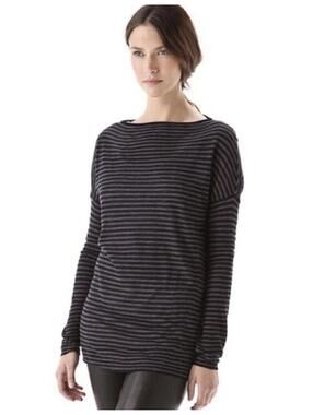 VINCE Womens Soft Wool Blend Striped Burnout Knit Top in Black|Grey-Size X-Small